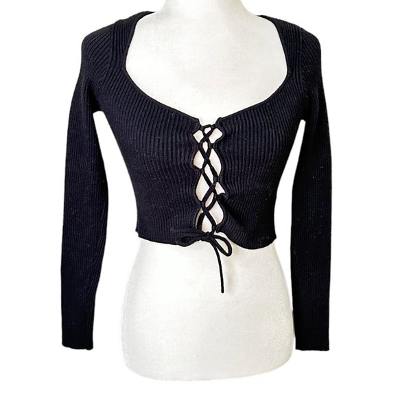 Urban Outfitters Sweaters - URBAN OUTFITTERS Lace Up Ribbed Crop Long Sleeve Sweater Top - XS